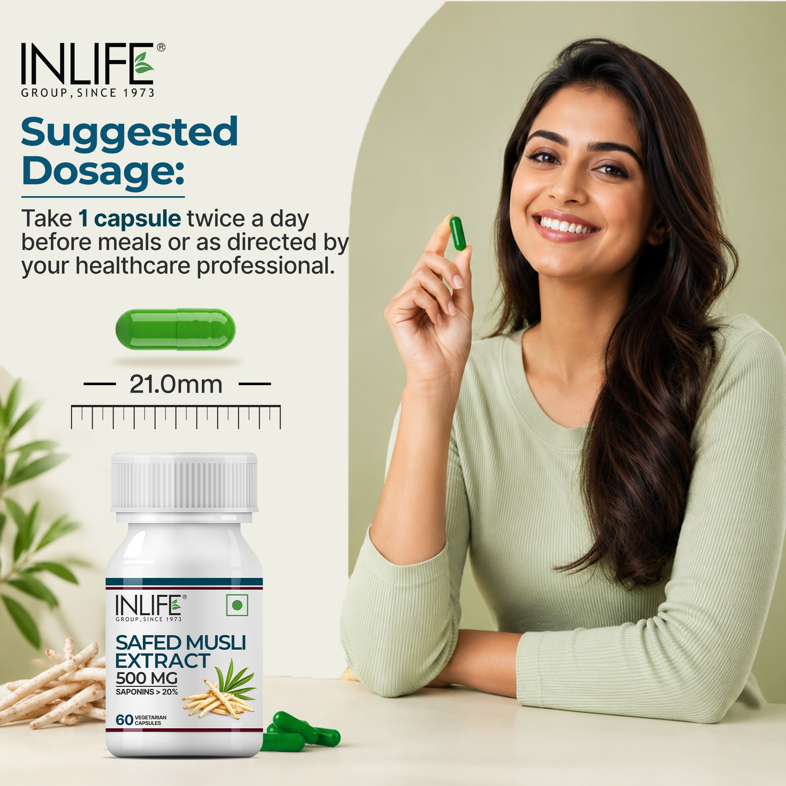 Inlife | Safed Musli Capsules 500mg | Natural Supplement for Strength, Stamina, and Immunity | 60 Veg Cap