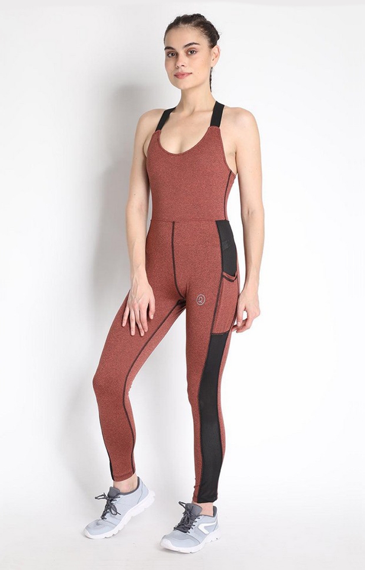 Women's Brown Melange Textured Polyester Jumpsuits
