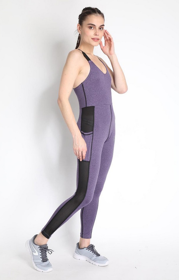 Women's Purple Melange Textured Polyester Jumpsuits