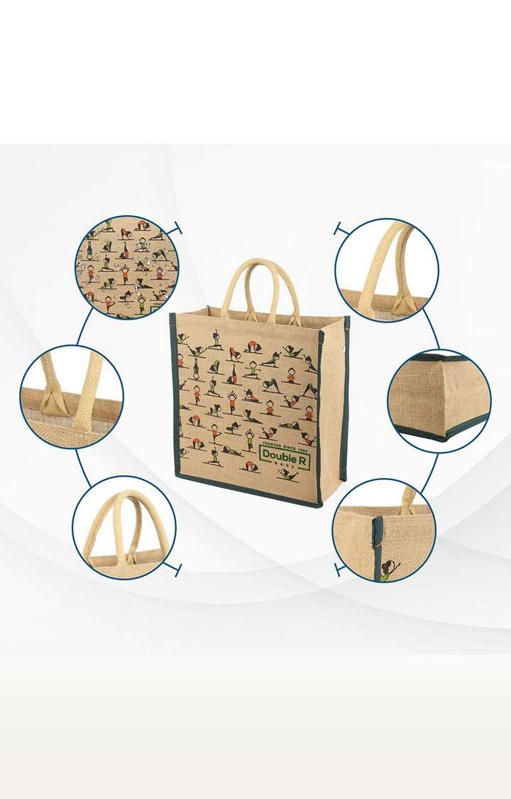 DOUBLE R BAGS Big Eco Reusable Yoga Print Jute Cloth Carry Lunch Tiffin Bag Original Imafyzcrw5gtbneg - View #8