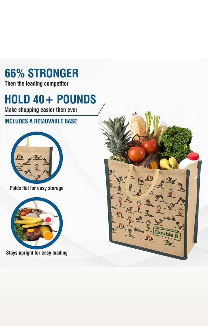 Double R Bags Double R Bags Eco Reusable Yoga Print Jute Bags For Carry Milk Grocery ...