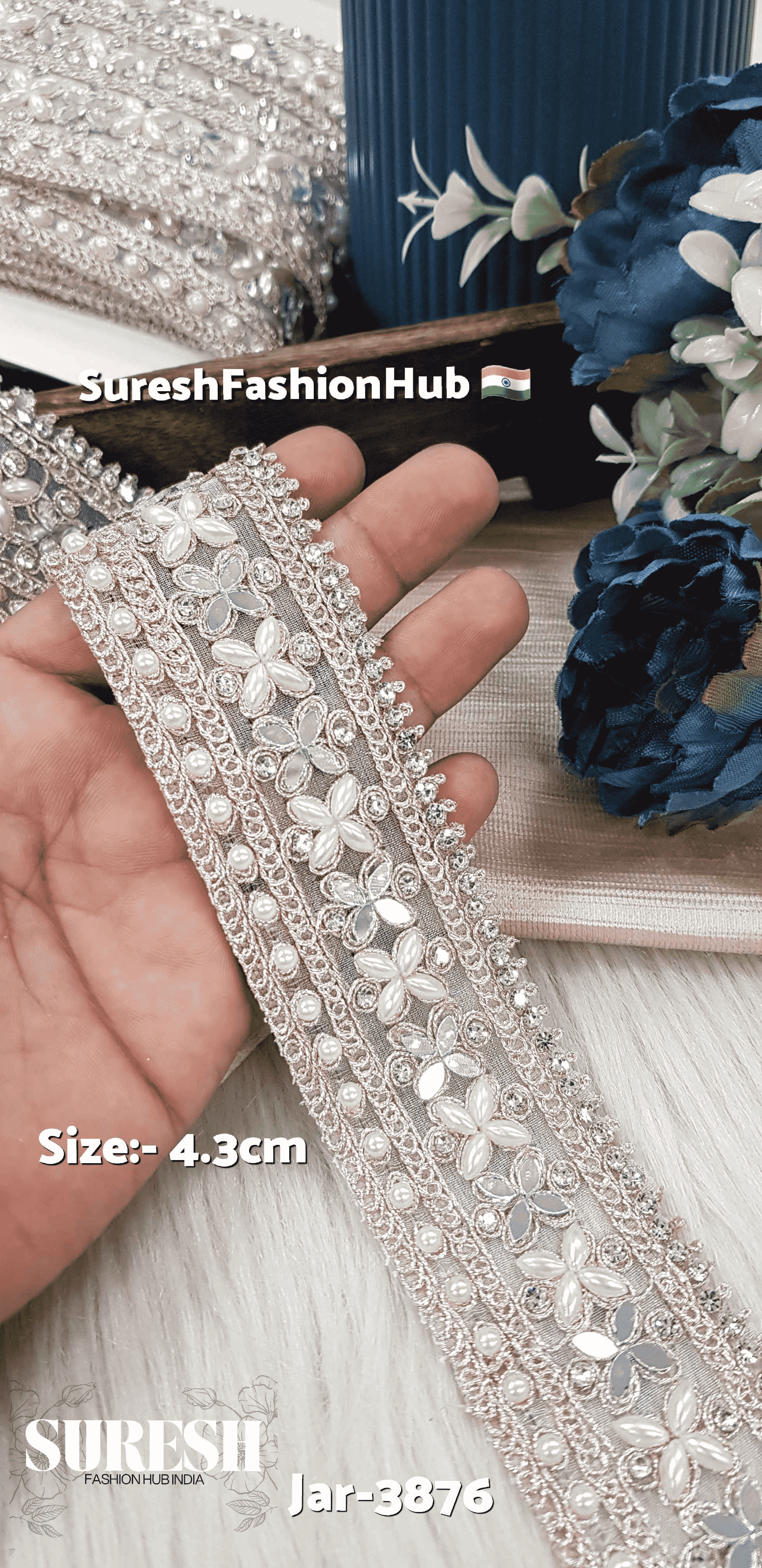 Rose Gold Pearl Mirror Diamond Cutwork Lace
