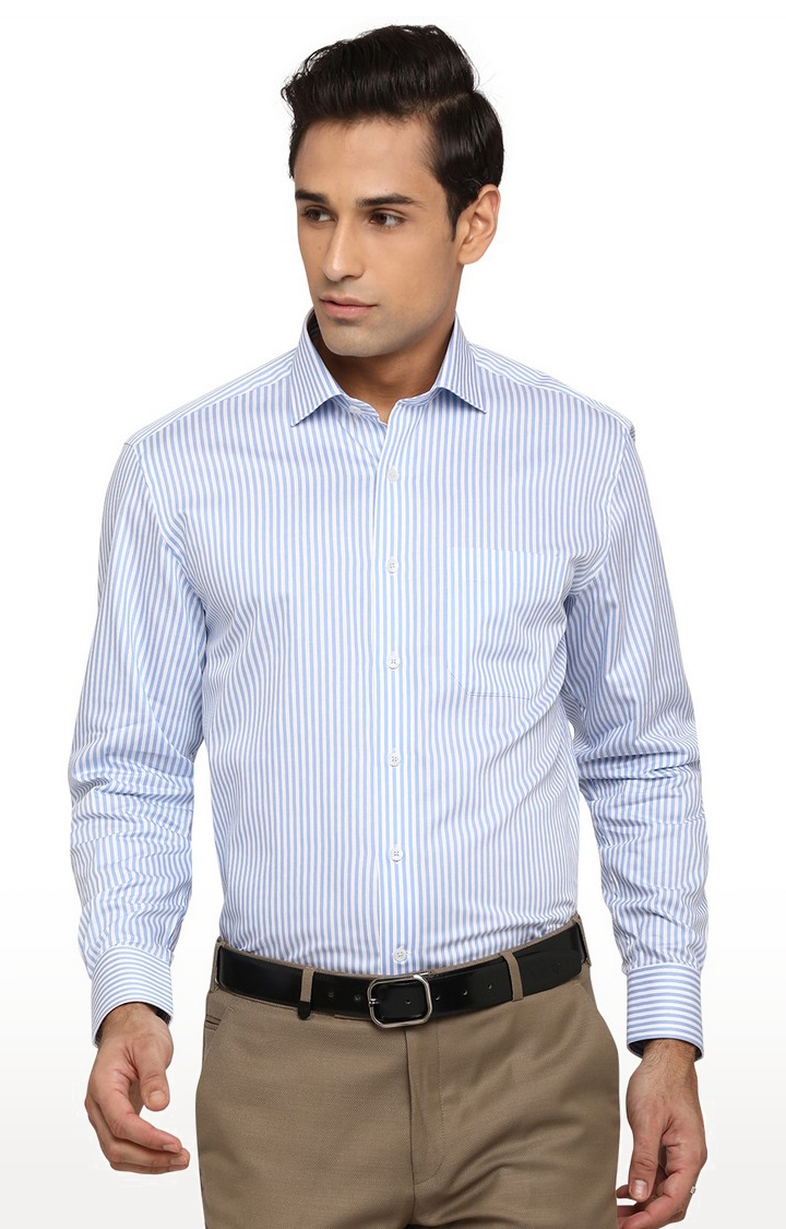 JadeBlue | Men's Blue Cotton Striped Formal Shirts 0