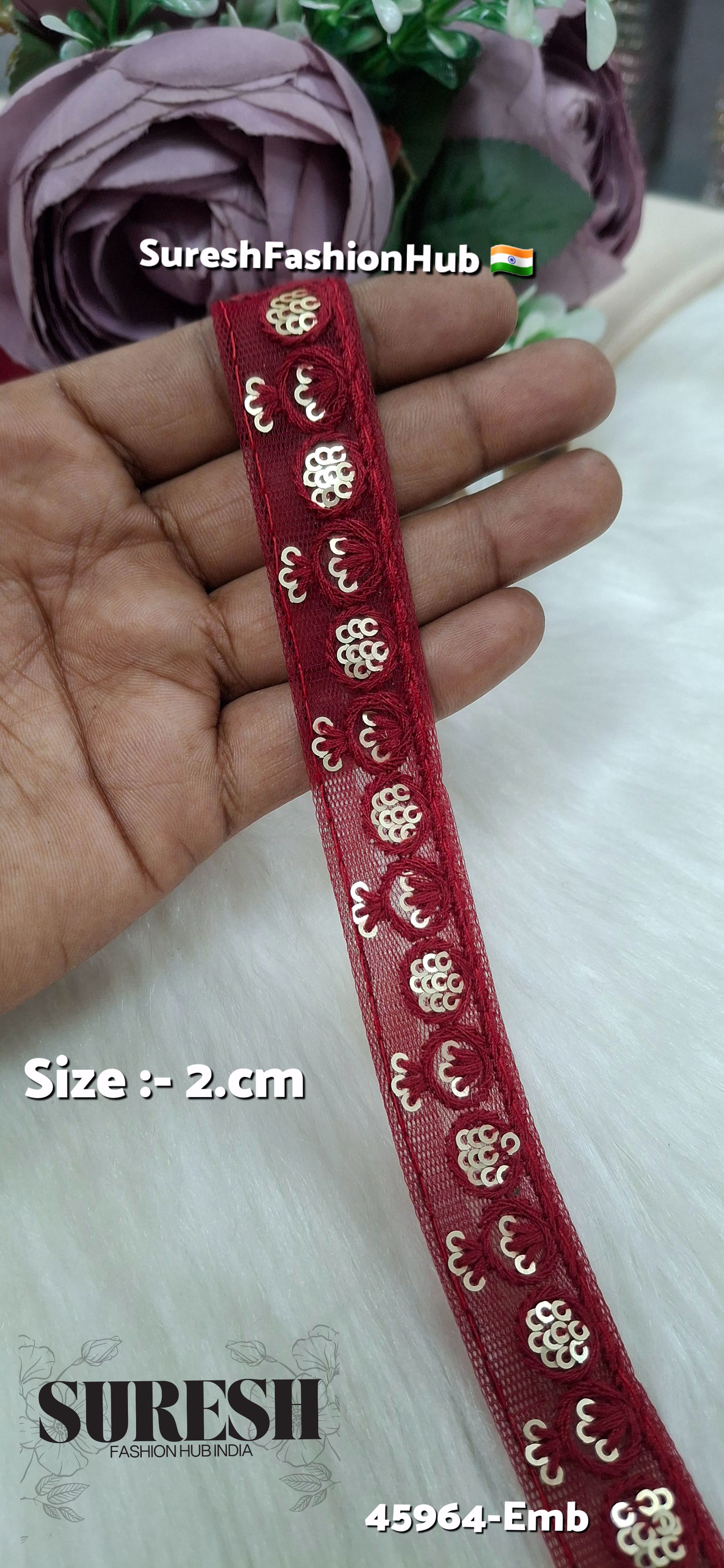 Maroon Tone-on-Tone Net Embroidery Lace