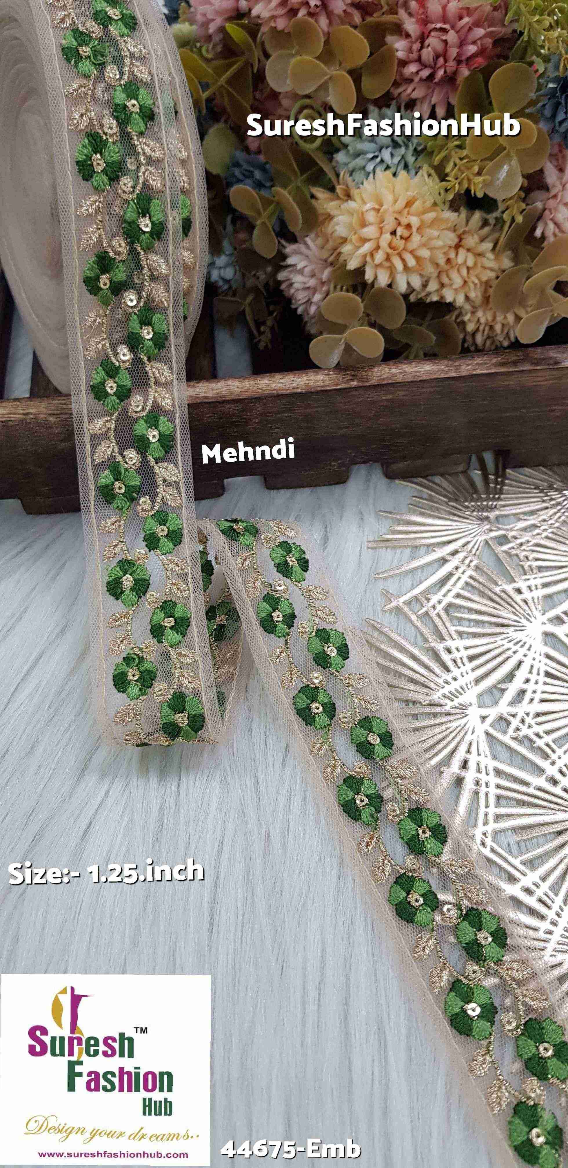 Dual Tone Mhendi Embroidered Net Lace