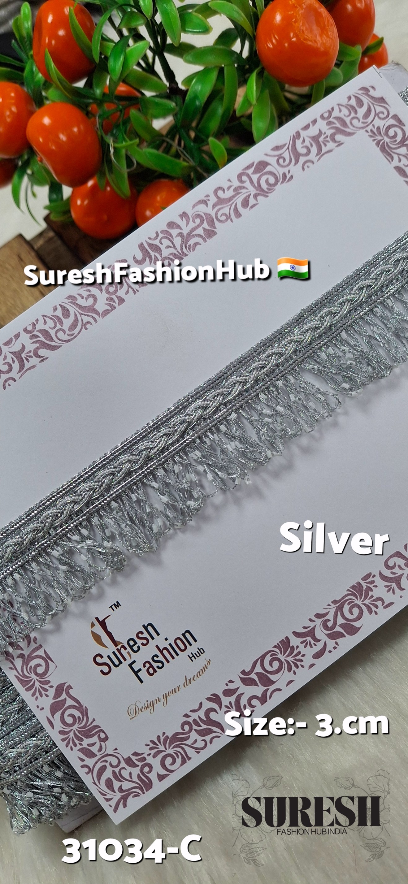 Silver Jhalar Beaded Fringe Lace – 31034-C