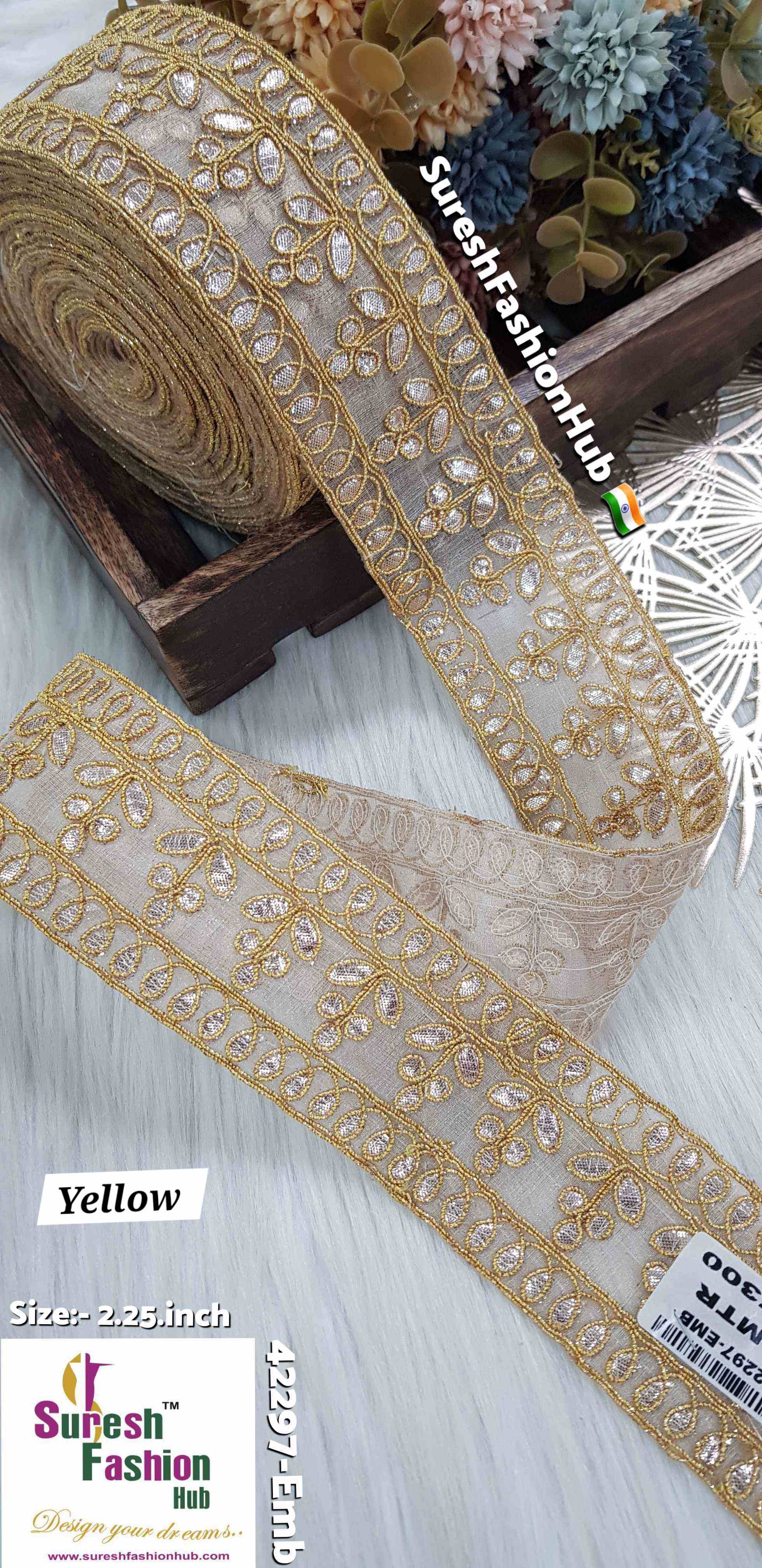 Cute Petal Laser Gota Lace Yellow