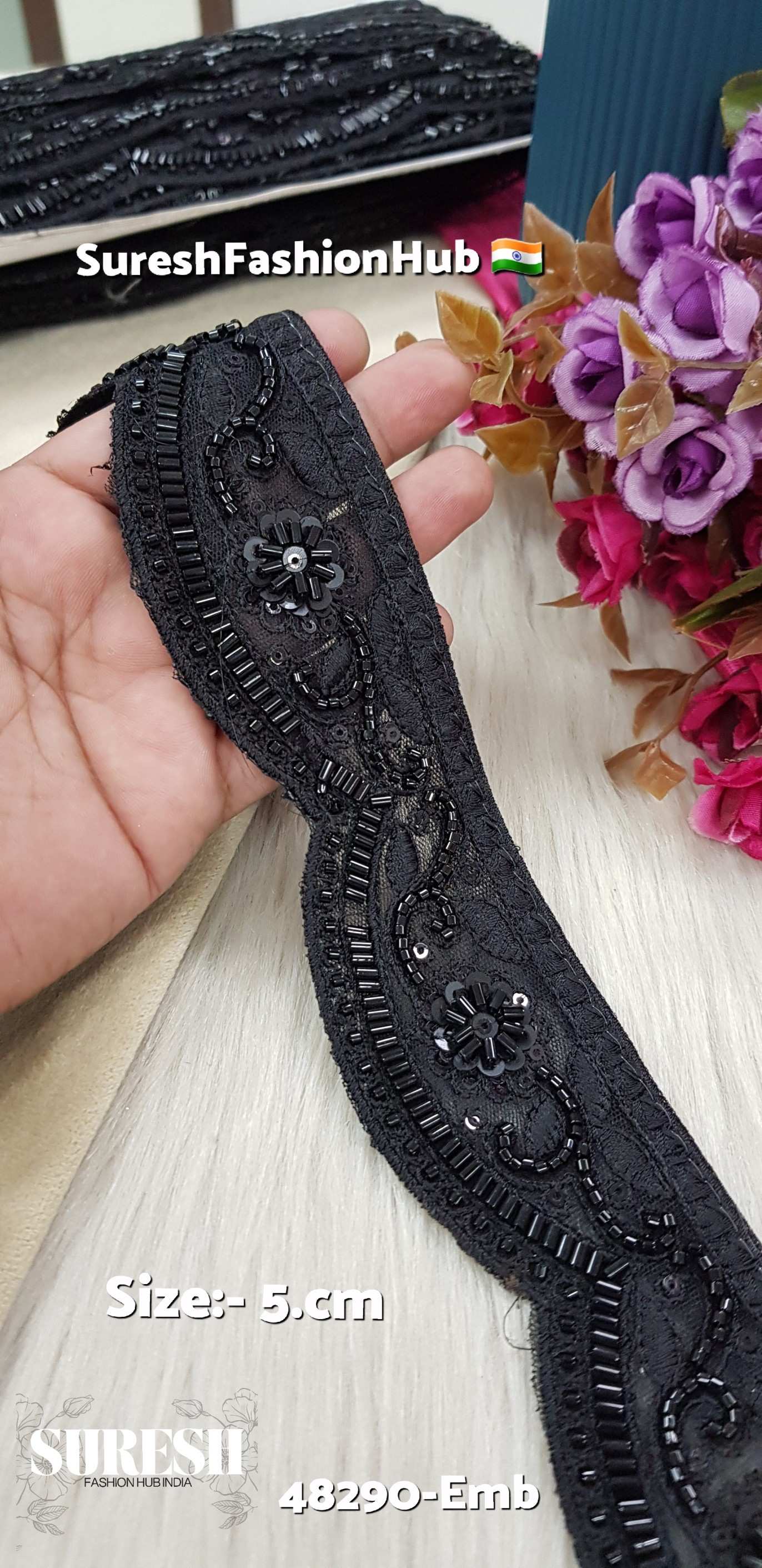 Black Elegance Scalloped Lace – 48290-Emb