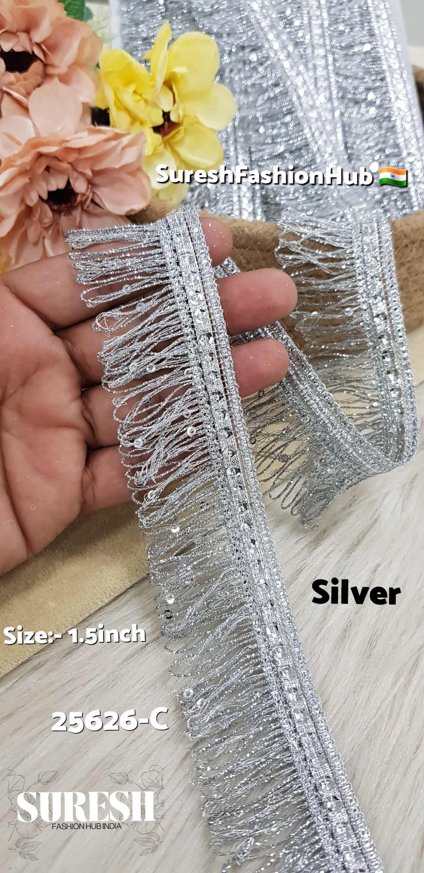 Silver Zari Sequin Fringe Lace