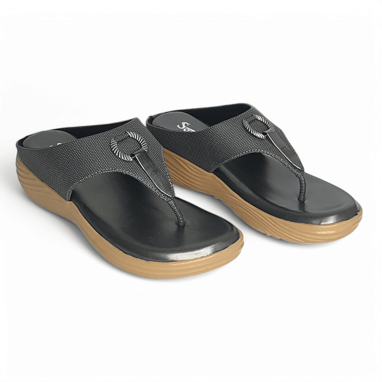 Sawadi Women's Charcoal Wedge Sandals - Stylish and Comfortable Platform Footwear | Sawadi Mart