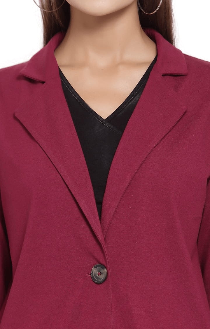 YOONOY | Women's Burgundy Cotton Solid Blazers 5