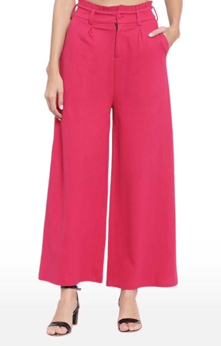 YOONOY | Women's Fuschia Pink Cotton Blend Solid Culotte