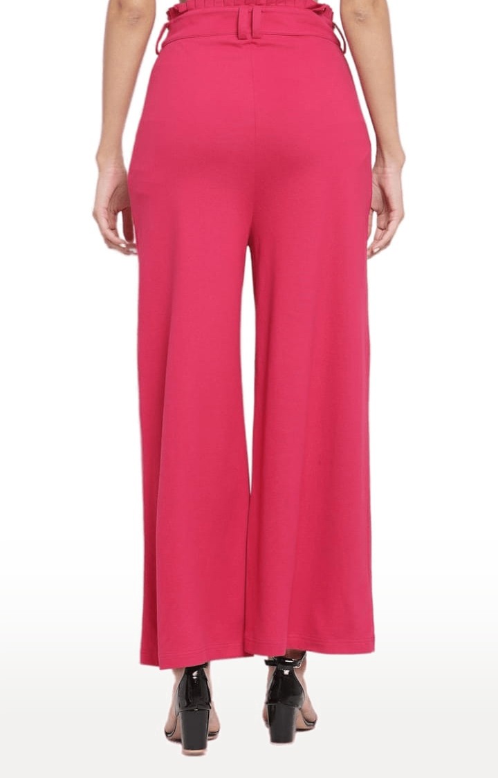 Women's Fuschia Pink Cotton Blend Solid Culotte