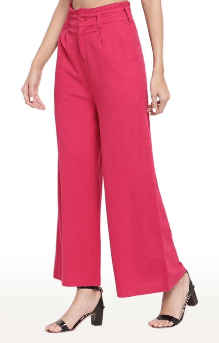 Women's Fuschia Pink Cotton Blend Solid Culotte