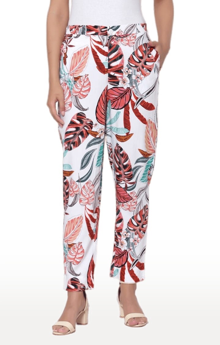 YOONOY | Women's Multicolour Cotton Blend Tropical Casual Pant 0