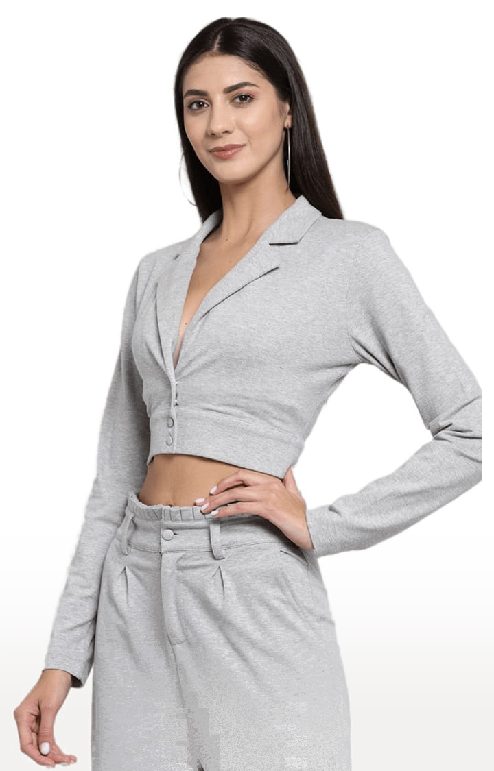 Women's Grey Cotton Solid Blazers
