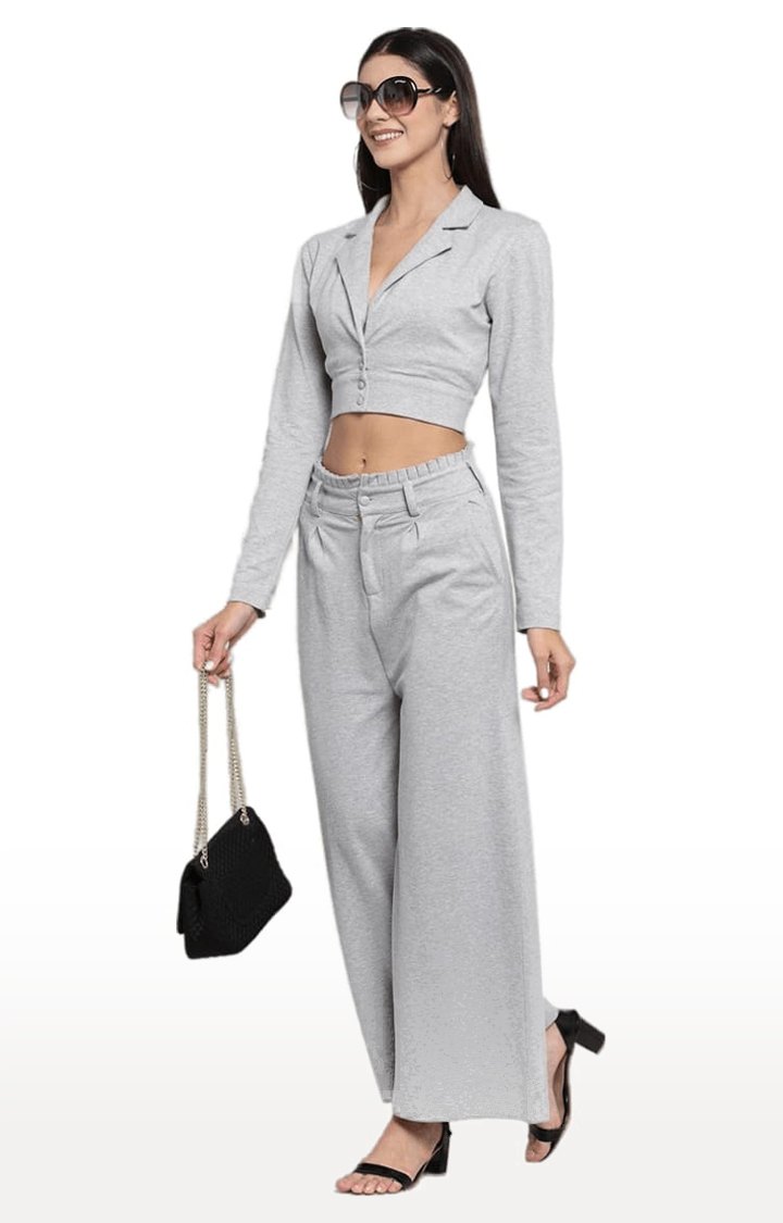 Women's Grey Cotton Solid Blazers