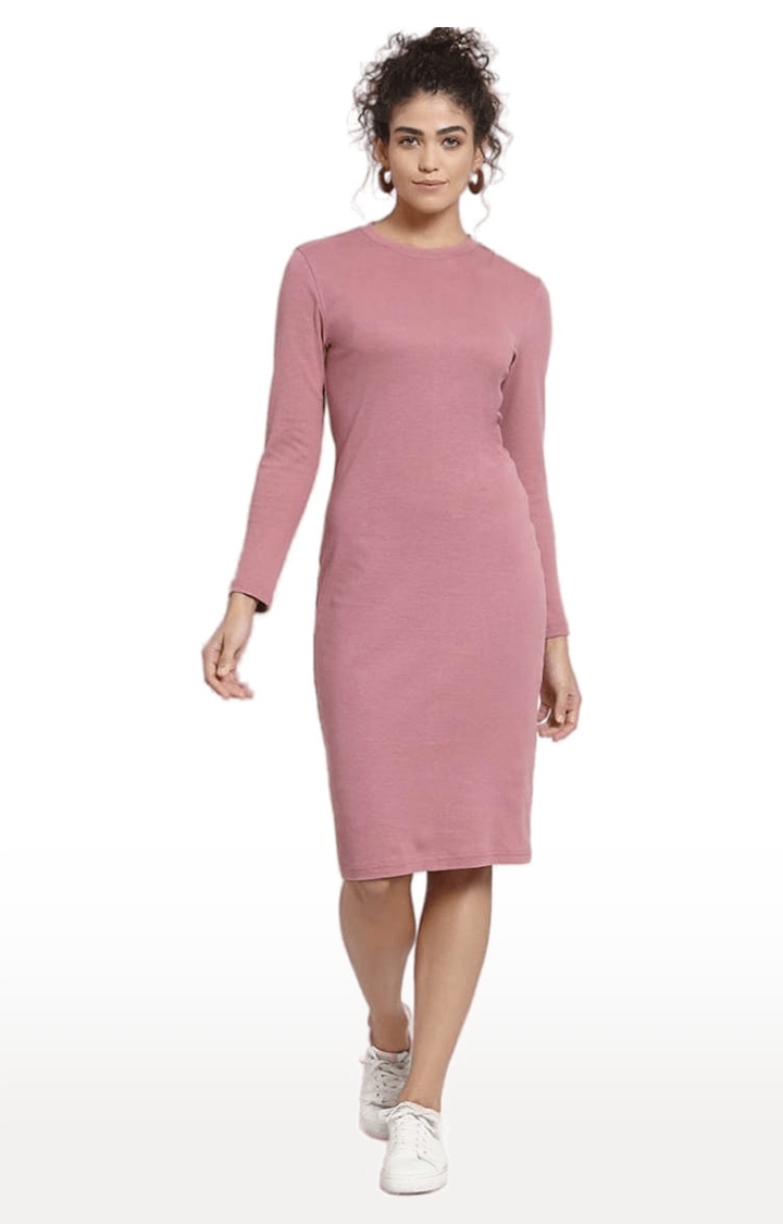 YOONOY | Women's Blush pink Cotton Solid Bodycon Dress 0
