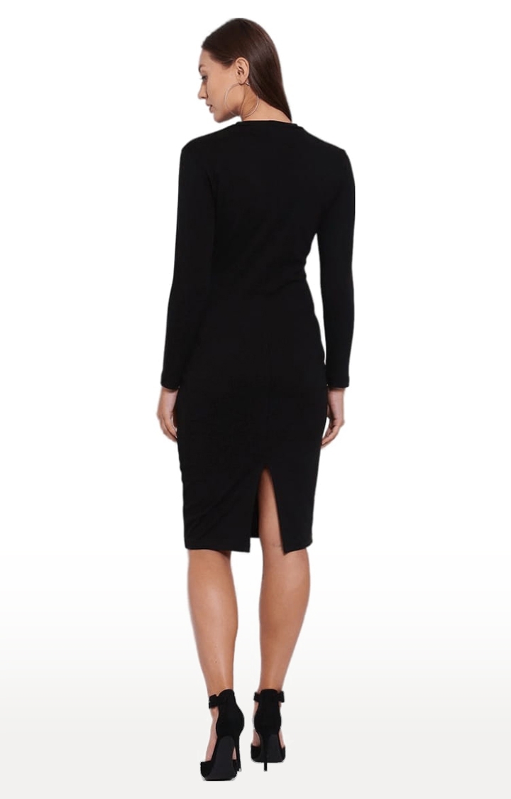 YOONOY | Women's Black Cotton Solid Bodycon Dress 4