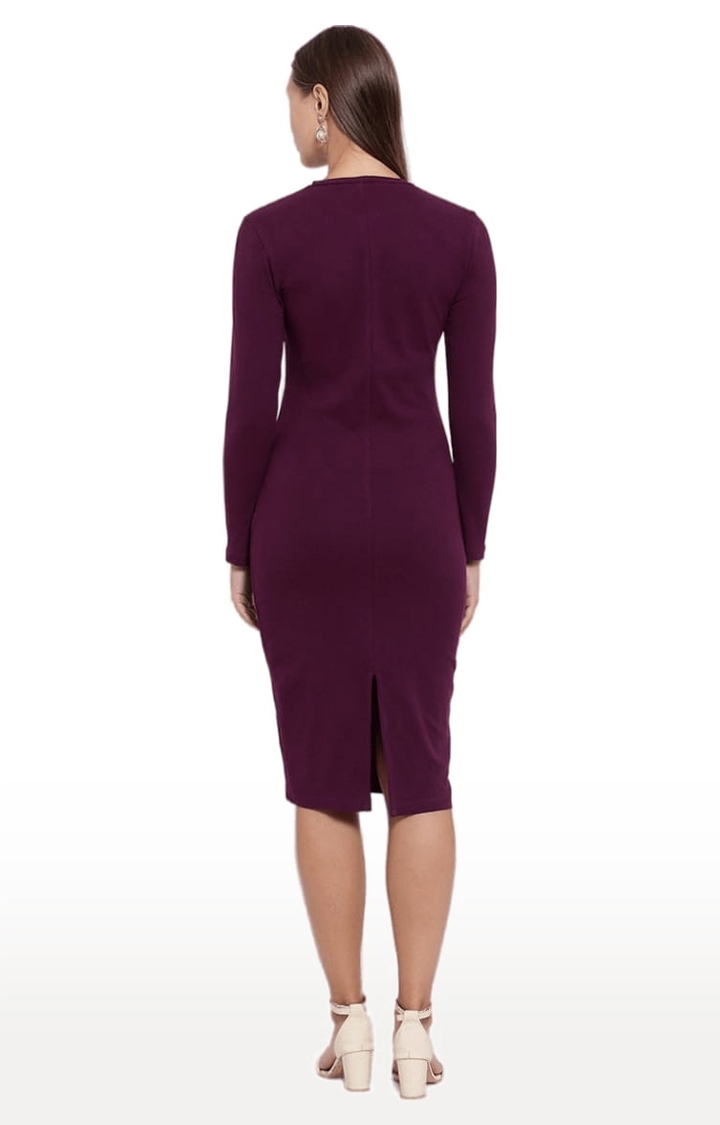 YOONOY | Women's Purple Cotton Solid Bodycon Dress 4