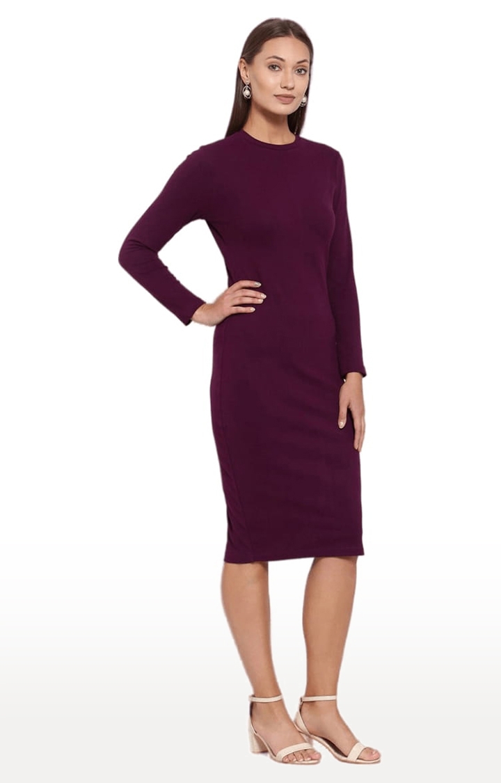YOONOY | Women's Purple Cotton Solid Bodycon Dress 2