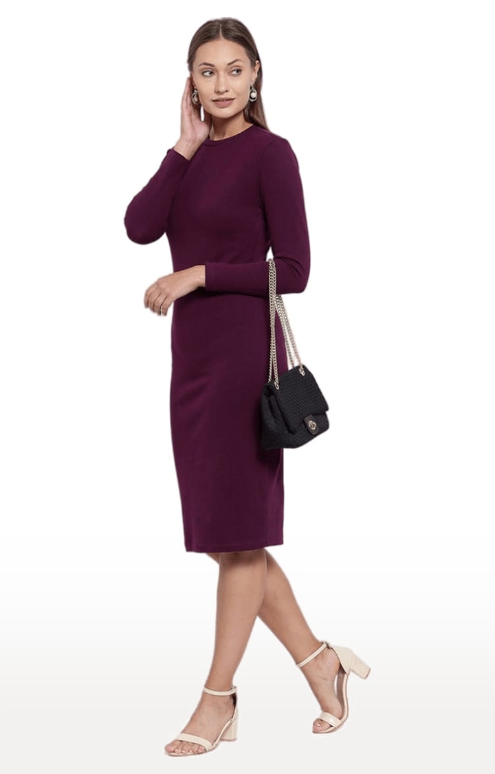YOONOY | Women's Purple Cotton Solid Bodycon Dress 1