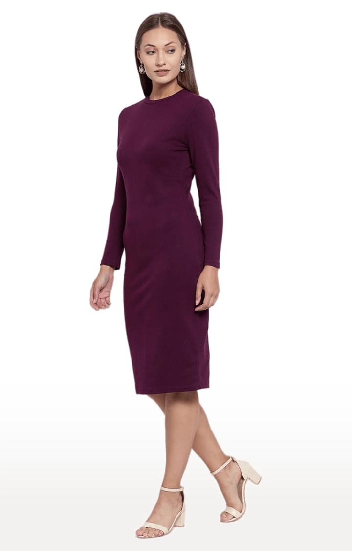 YOONOY | Women's Purple Cotton Solid Bodycon Dress 3