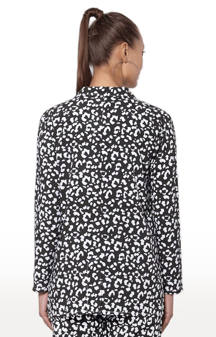 YOONOY | Women's Black & White Cotton Printed Blazers 4