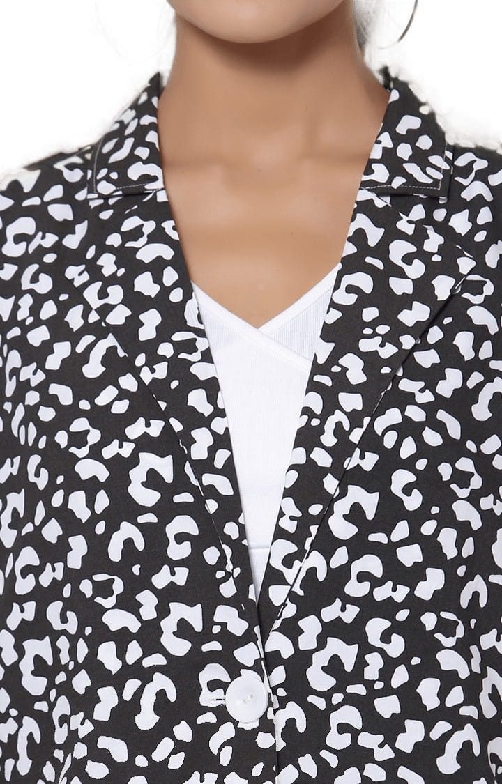 YOONOY | Women's Black & White Cotton Printed Blazers 5