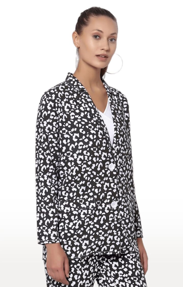 YOONOY | Women's Black & White Cotton Printed Blazers 3