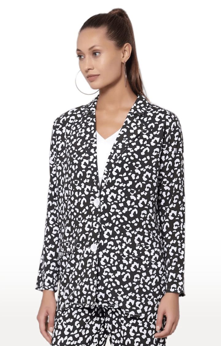 YOONOY | Women's Black & White Cotton Printed Blazers 2