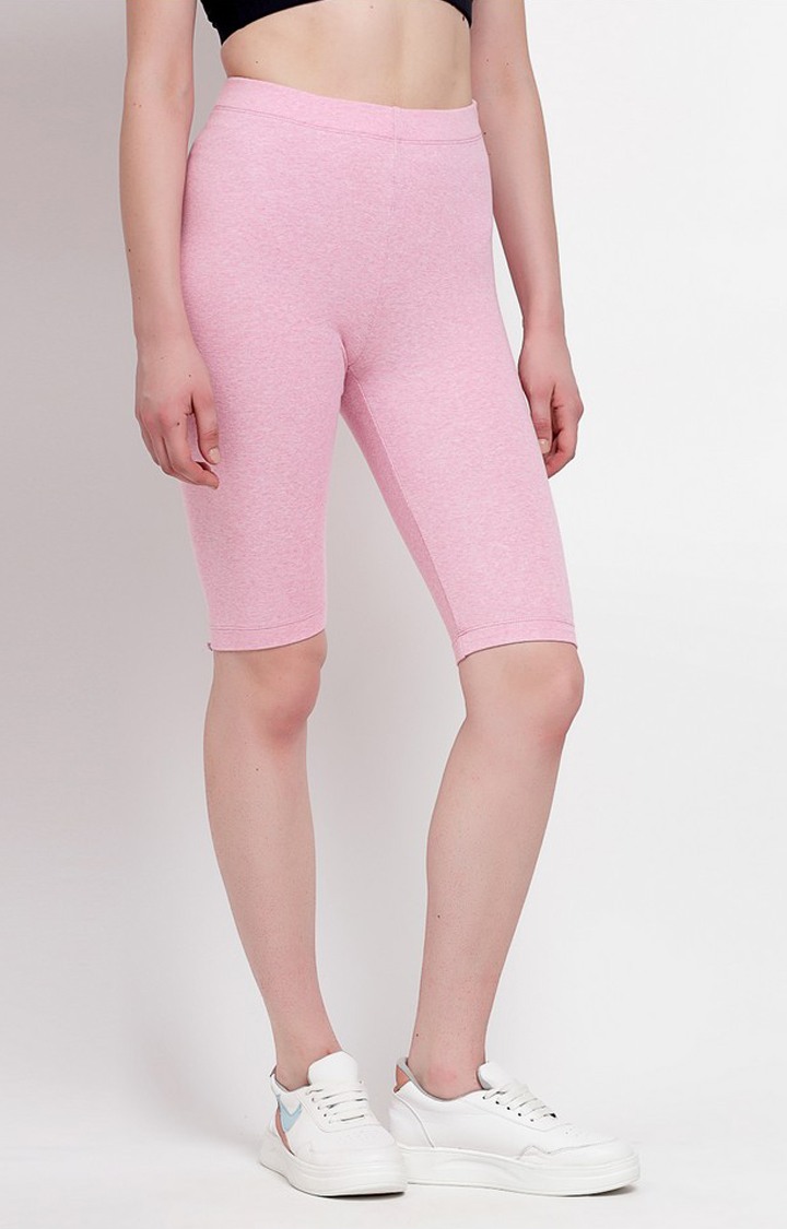 Women's Pink Cotton Blend Solid Cycling Shorts