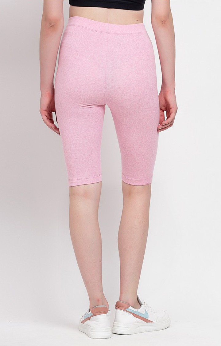 Women's Pink Cotton Blend Solid Cycling Shorts