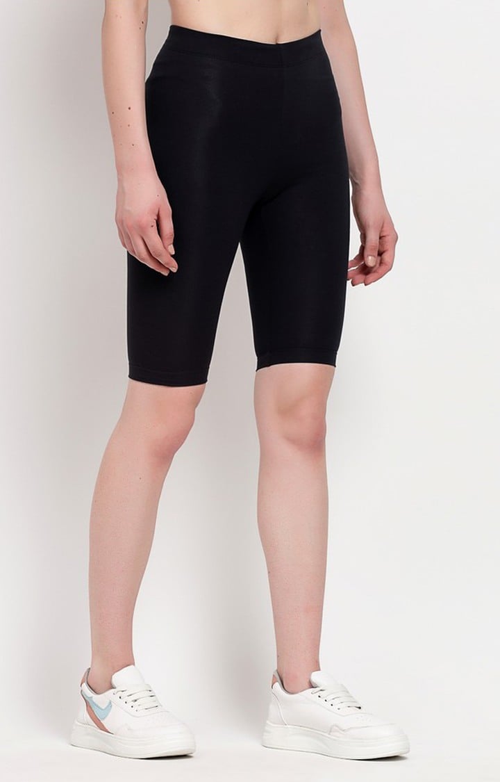 Women s Midnight Blue Cotton Blend Solid Cycling Shorts