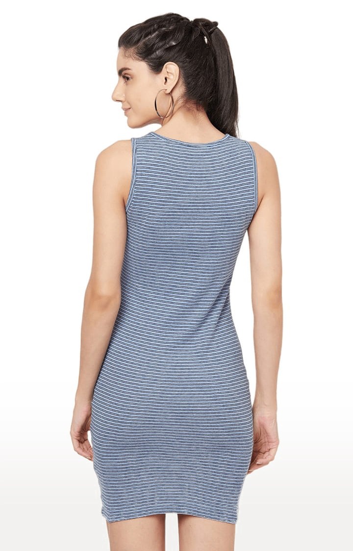 YOONOY | Women's Blue Cotton Striped Bodycon Dress 3