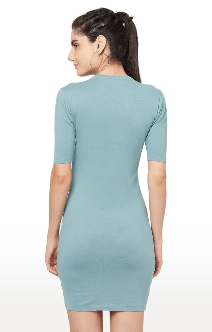 YOONOY | Women's Green Cotton Solid Bodycon Dress 3
