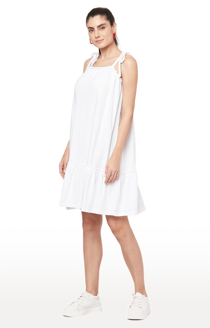 YOONOY | Women's White Cotton Solid Tiered Dress 3