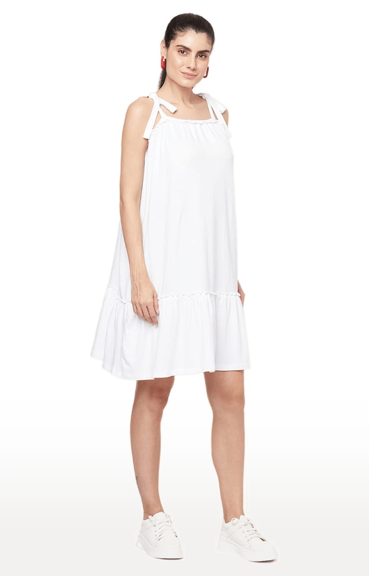 YOONOY | Women's White Cotton Solid Tiered Dress 4