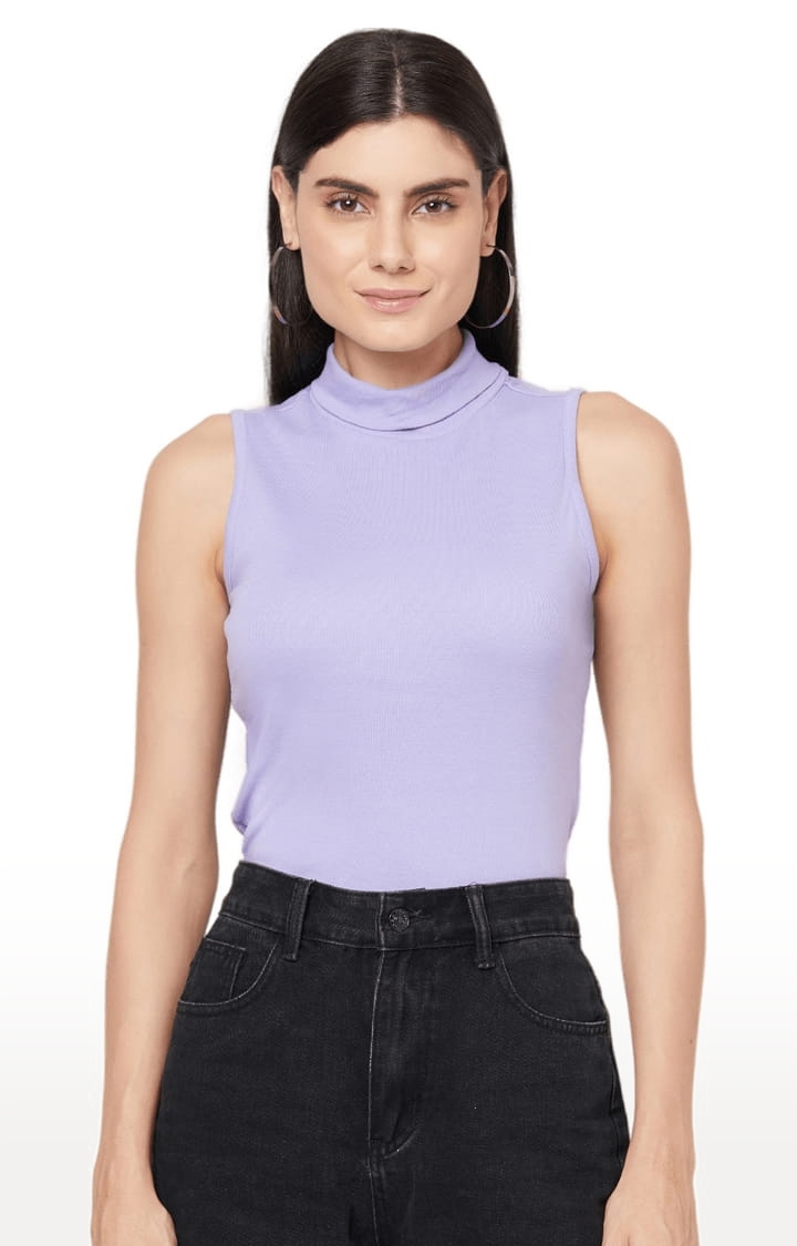 Women's Lavender Cotton Blend Solid Tank Top