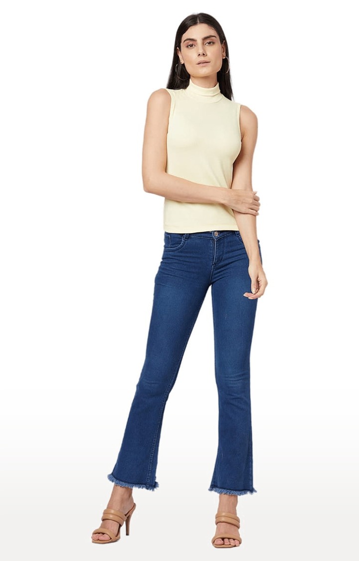 Women's Yellow Cotton Blend Solid Tank Top