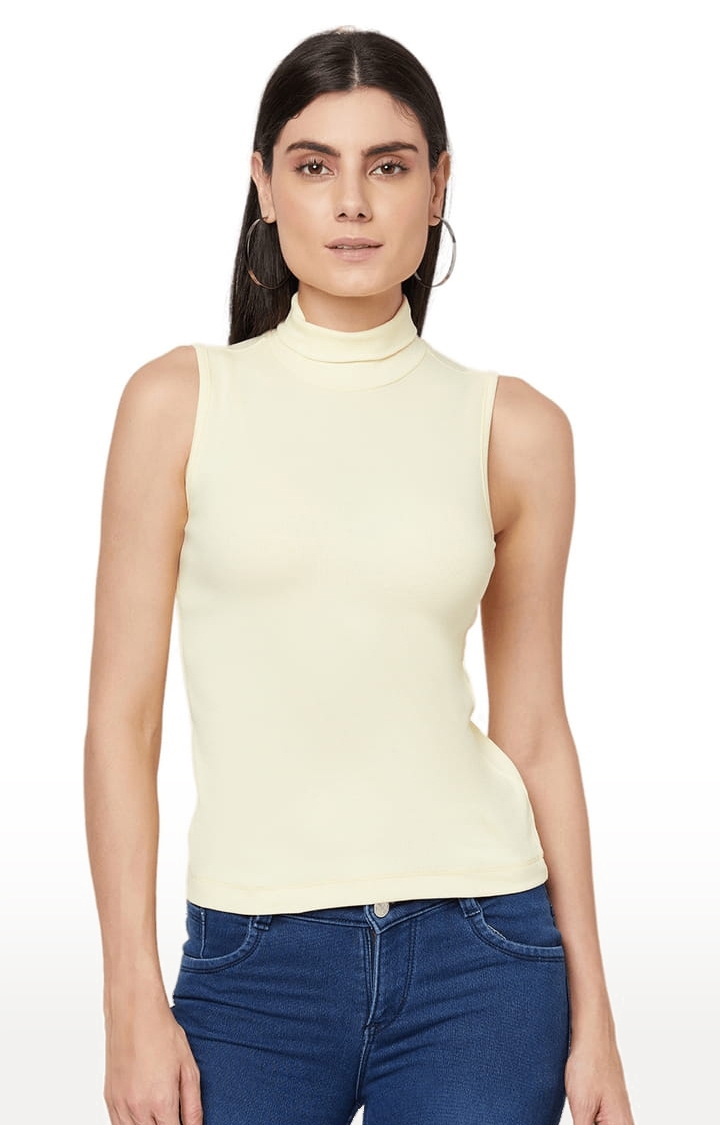 YOONOY | Women's Yellow Cotton Blend Solid Tank Top