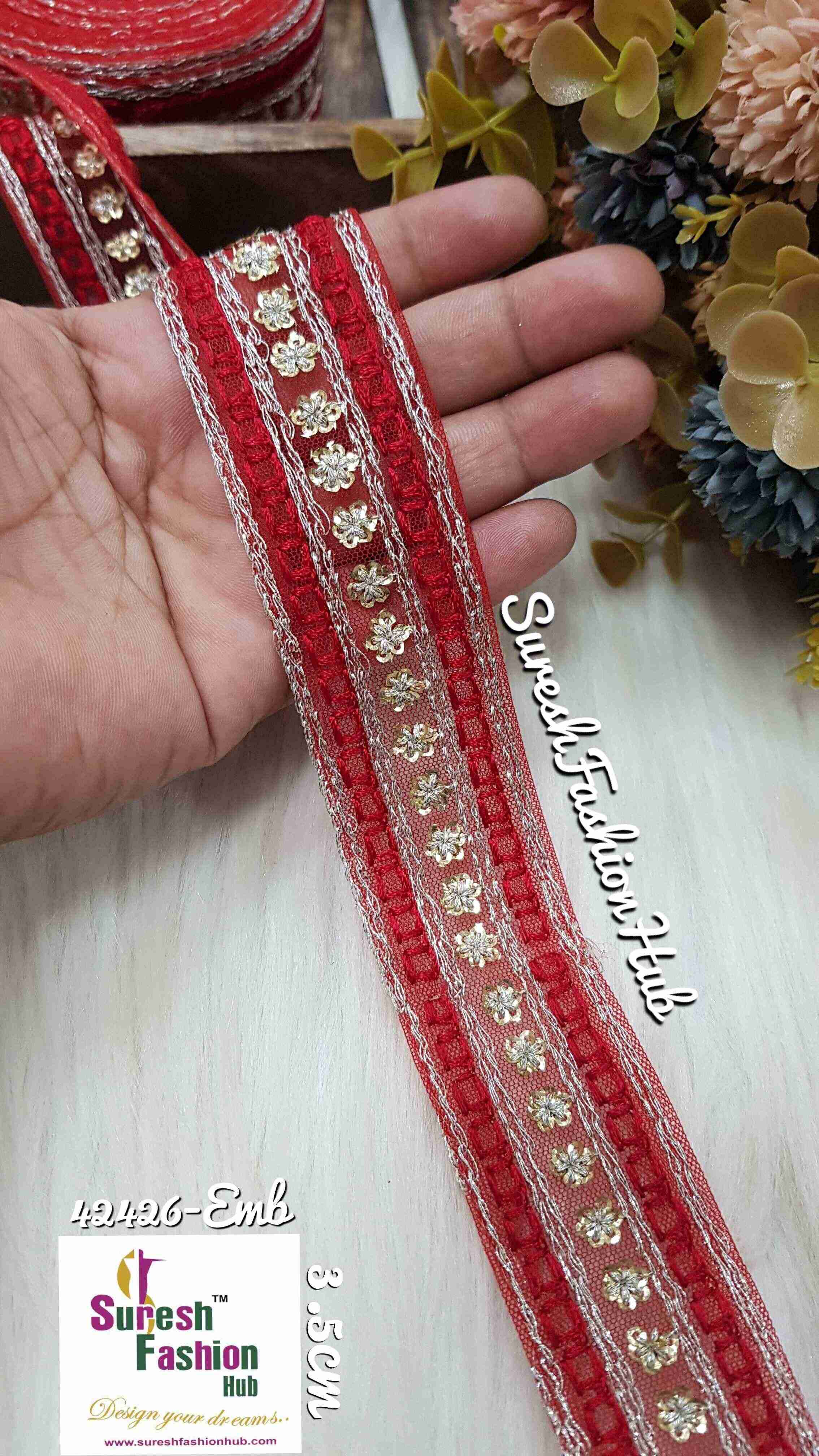 Red Regal Net Sequin Embellishment Trim