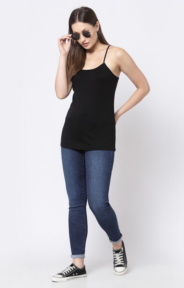 Women's  Black Bamboo Lycra Camisole(Pack of 2)