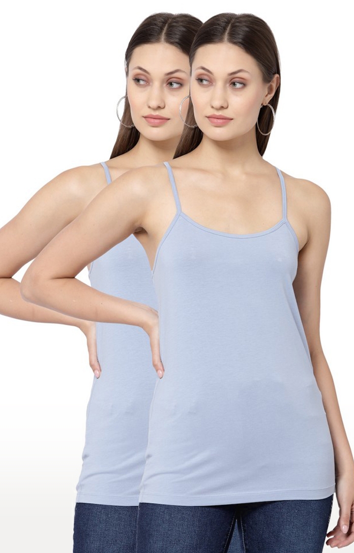 YOONOY | Women's Blue Bamboo Lycra Camisole(Pack of 2)