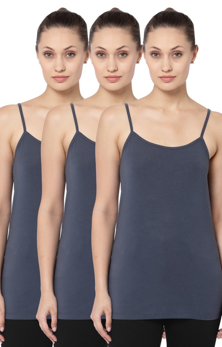 YOONOY | Women's  Grey Bamboo Lycra Camisole(Pack of 3)