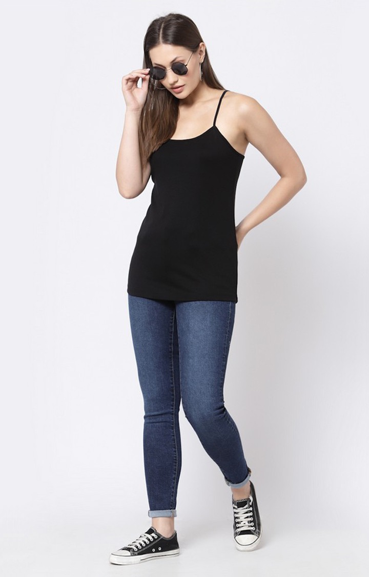 Women's  Black Bamboo Lycra Camisole(Pack of 3)