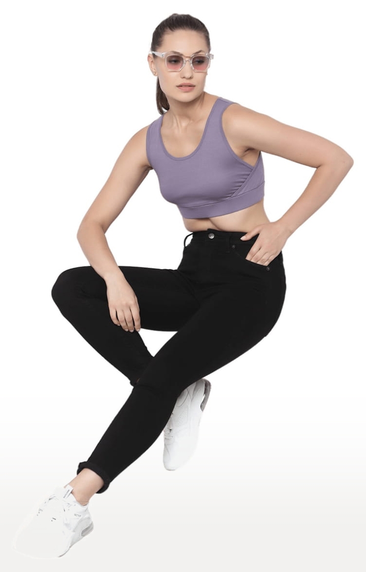 YOONOY | Women's Purple Cotton Blend Solid Activewear Crop Tops 2