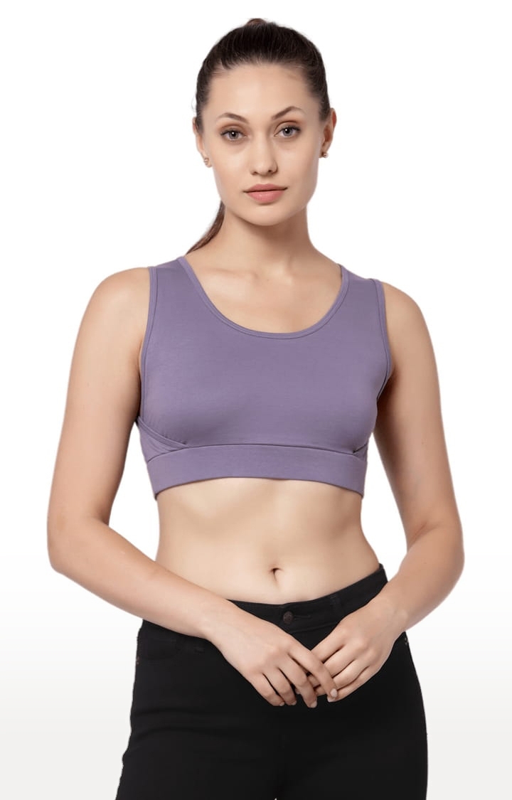 YOONOY | Women's Purple Cotton Blend Solid Activewear Crop Tops 0
