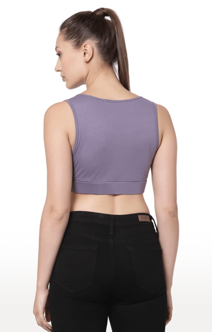 YOONOY | Women's Purple Cotton Blend Solid Activewear Crop Tops 4