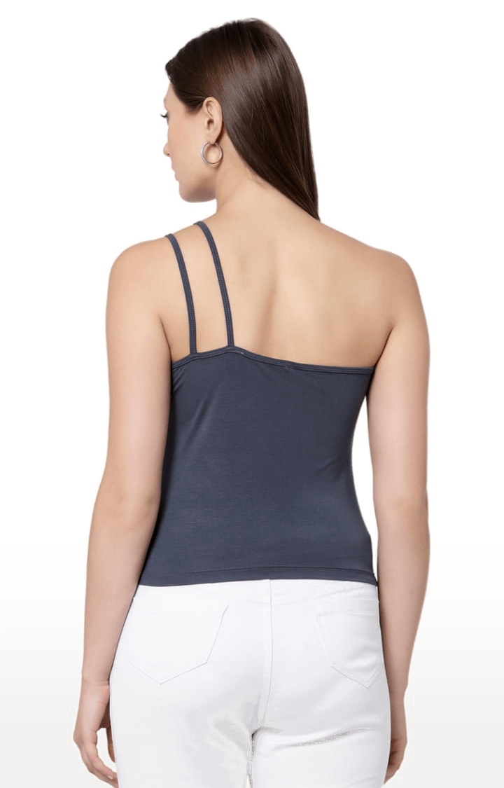 YOONOY | Women's Grey Cotton Blend Solid Strappy Top 4